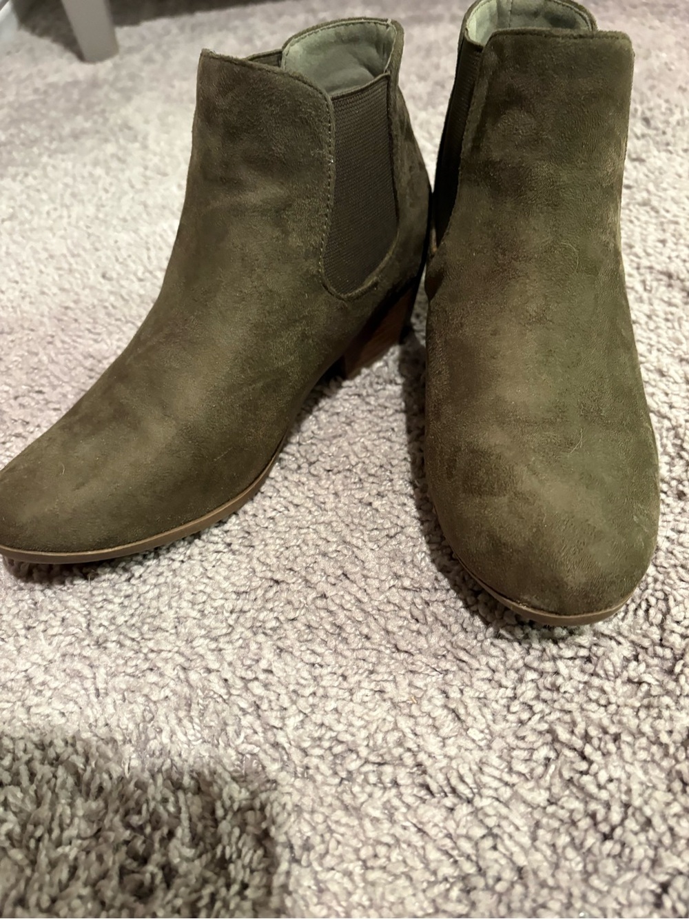 Women's Olive Green Suede Chelsea Ankle Boots